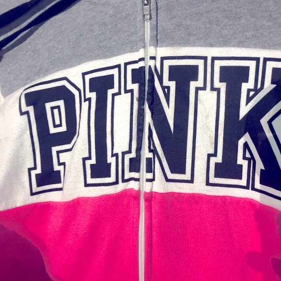 PINK by Victorias Secret pink and grey zip up logo hoodie. Size medium - Picture 3 of 8